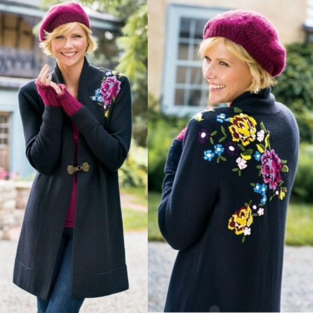 Soft Surroundings La Vie En Rose Cardigan Sweater Embroidered Size M H14093 - Picture 1 of 10